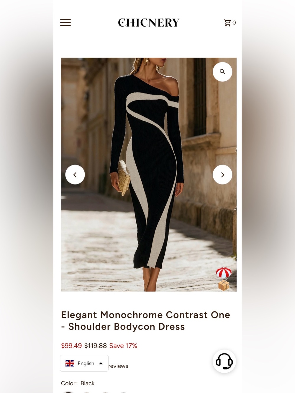Chicnery One-Shoulder Black & White Bodycon Midi Dress - Picture 5 of 12